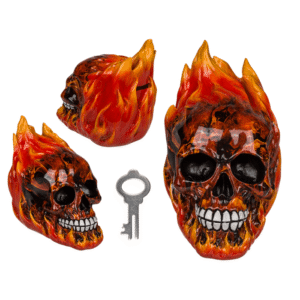 Savings bank with lock, Skull with leaves,