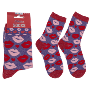 Glitter socks, kissing mouth, size 36-42,