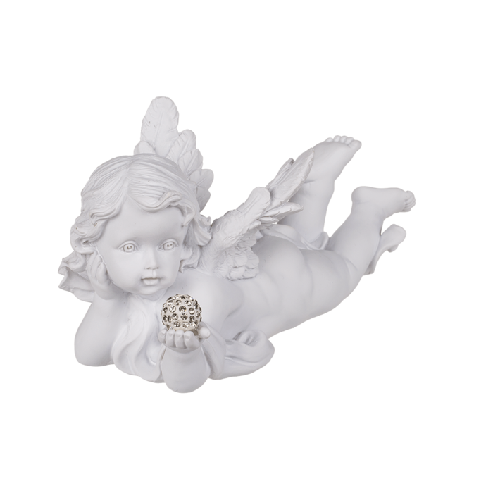 White, lying Polyresin Angel with Crystal Deco, - Image 3