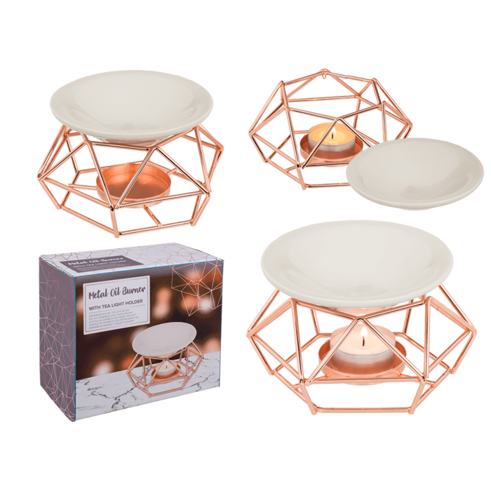 Ceramic bowl on rose gold metal frame,