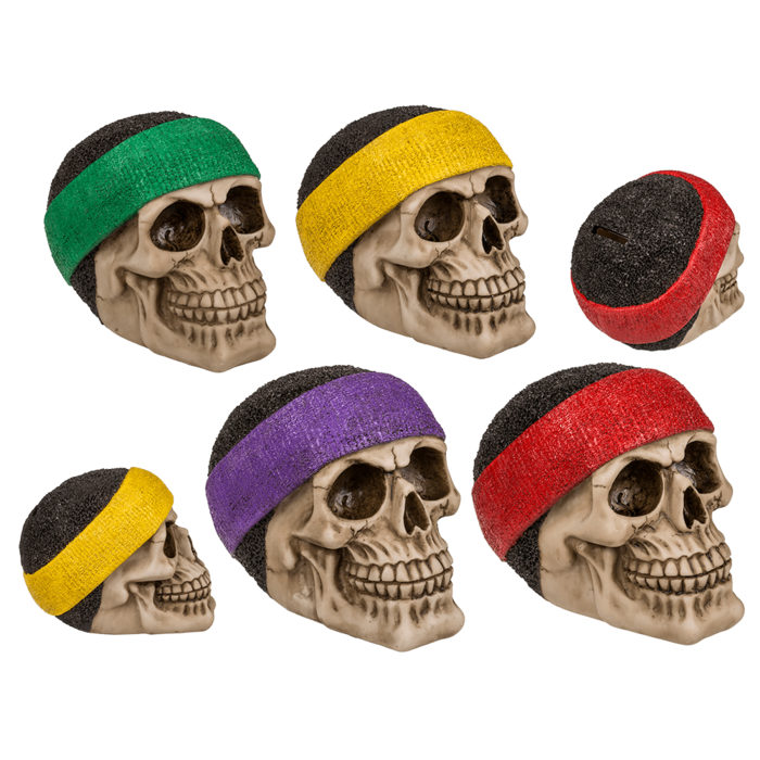 Savings bank with lock, Skull with headband,