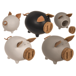 Sving bank, pig with corc closing nose,