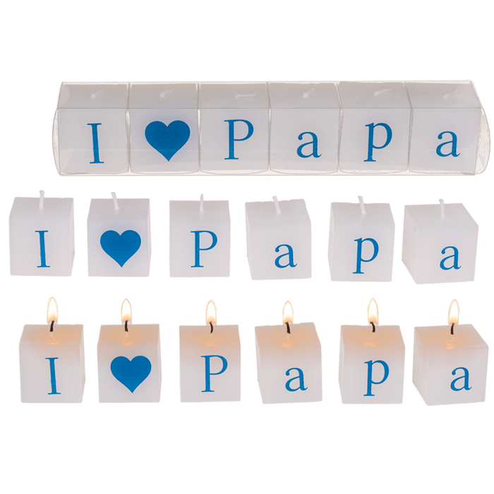 Square candles with letters, I love Papa,