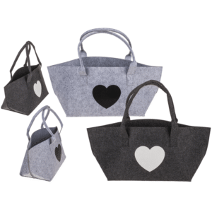 Felt shopping bag, heart, 35 x 20 x 23 cm,