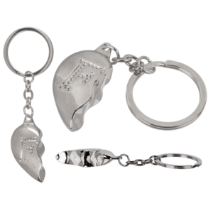 Metal Keychain, Broken Heart - Engraved Letter F