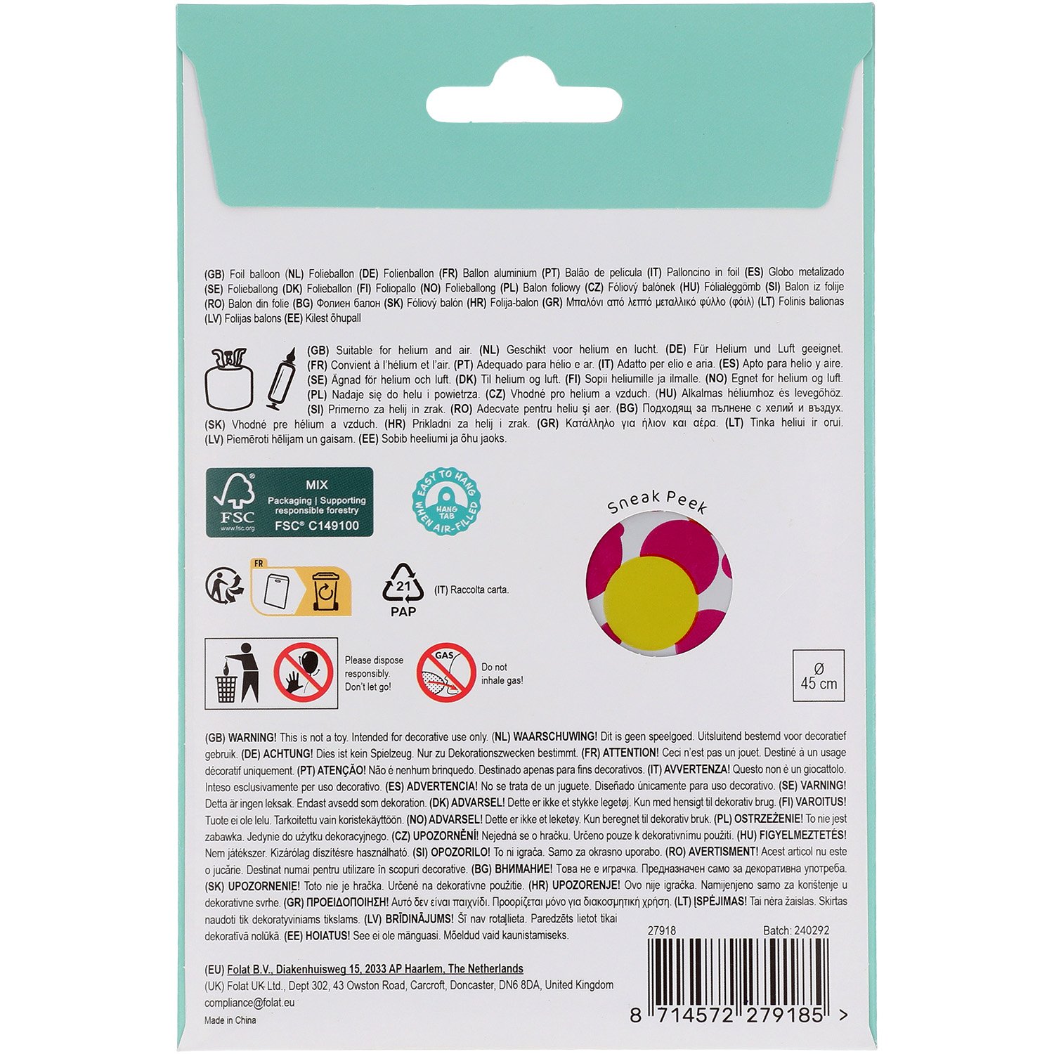 Foil Balloon - 18 - Rainbow - 45 cm - Image 2