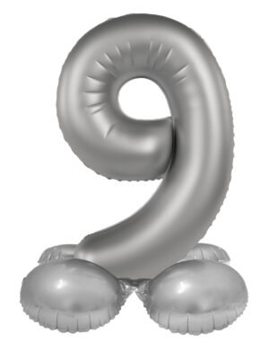 Standing Foil balloon Number 9 - Moonlight Silver - Satin Gloss - 72 cm