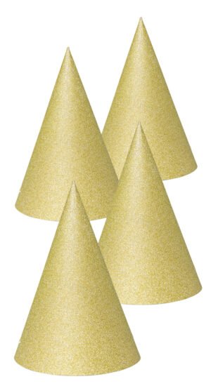 Gold coloured Glitter Party hats 16 cm - 4 pieces