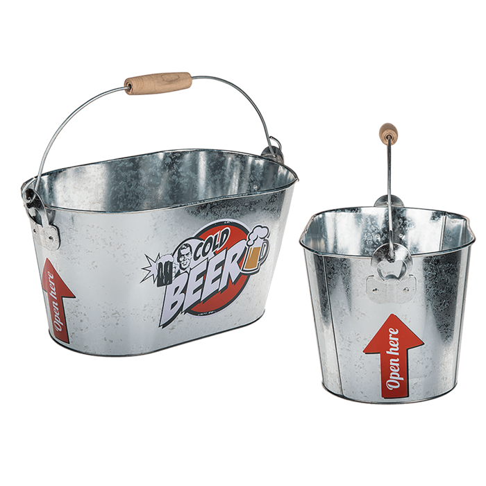Oval metal bucket, Cold Beer,
