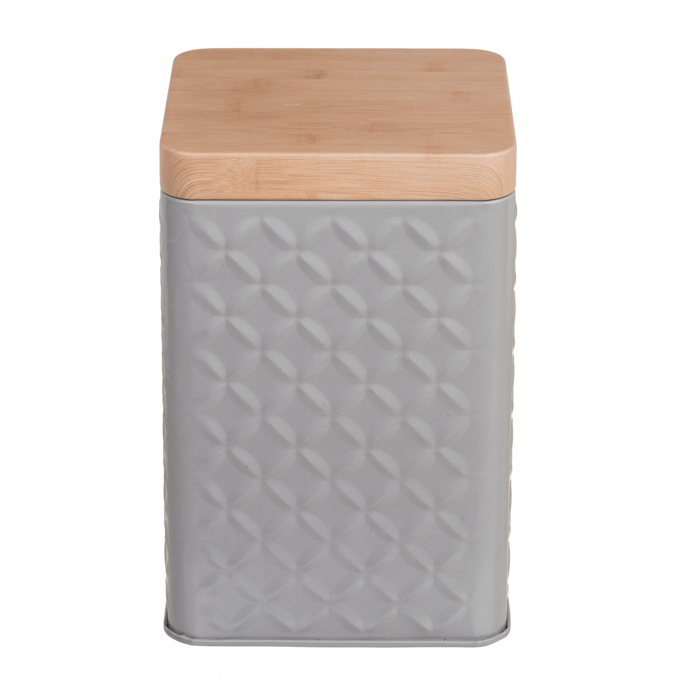 Rectangular tin box with bamboo look cover, - Image 2