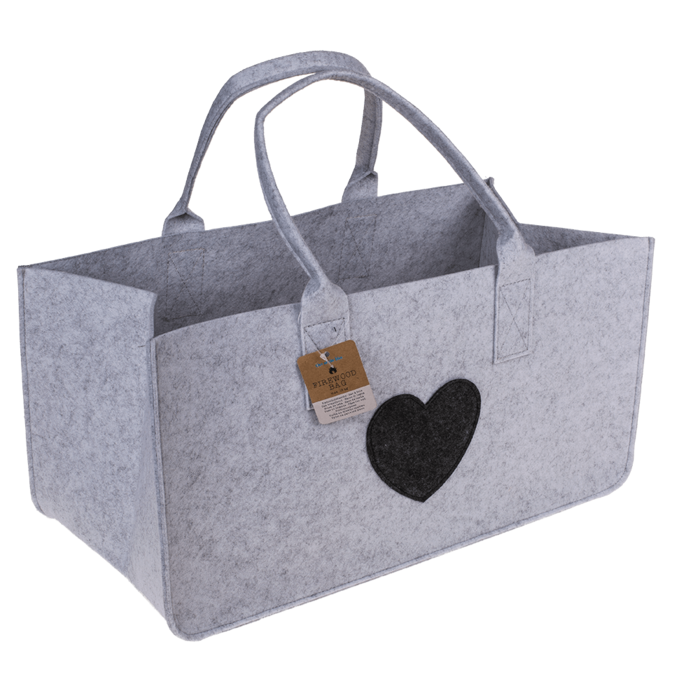 Grey felt bag for wood, with heart, - Image 2