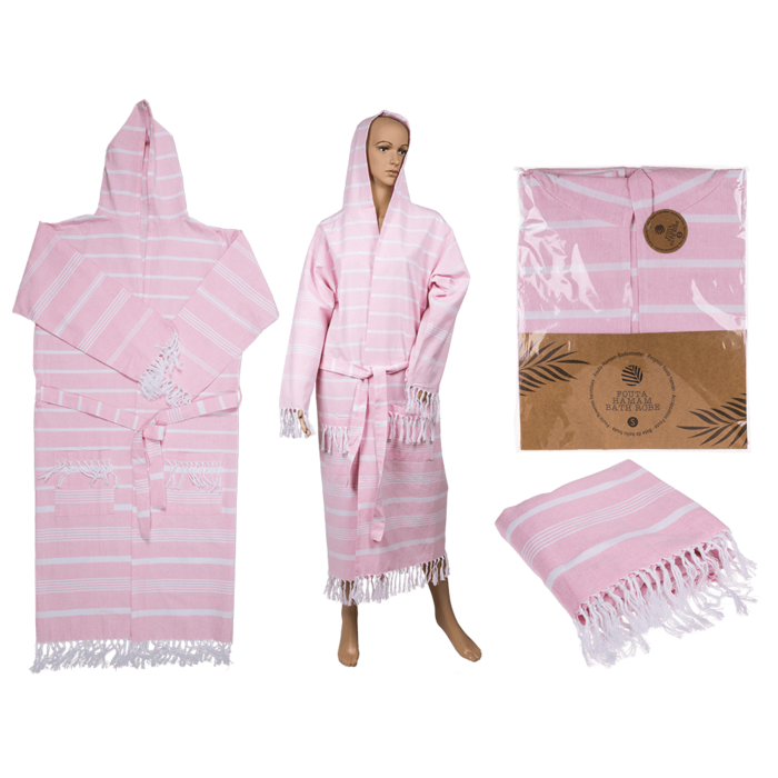 Rose/white colored fouta hamam bath robe,