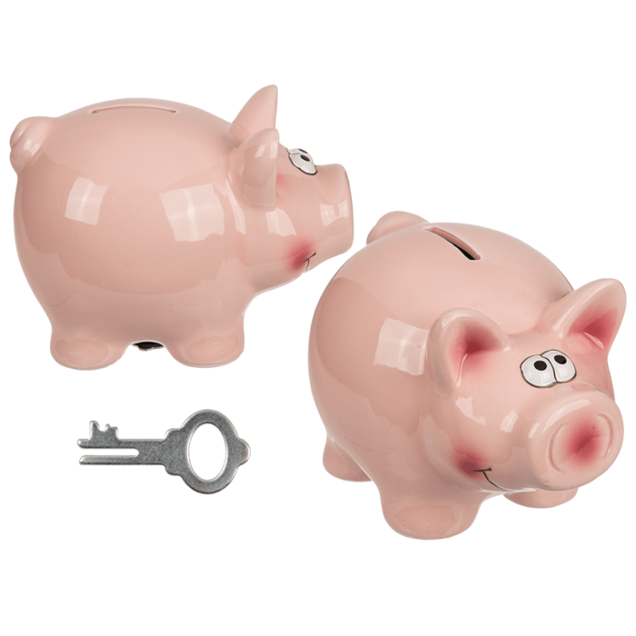 Savings box with lock, Pig,