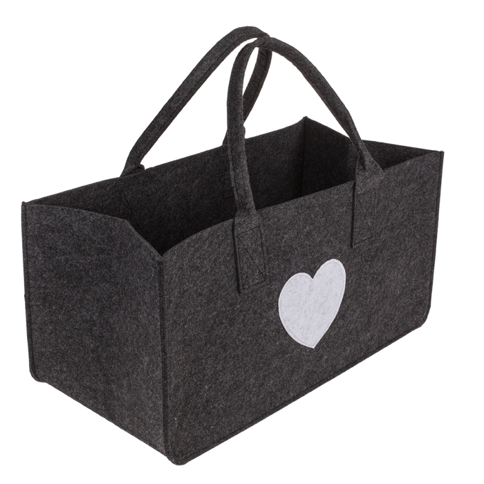Grey felt bag for wood, with heart, - Image 3