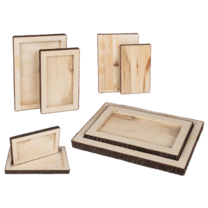 Wooden tablet, with bark,