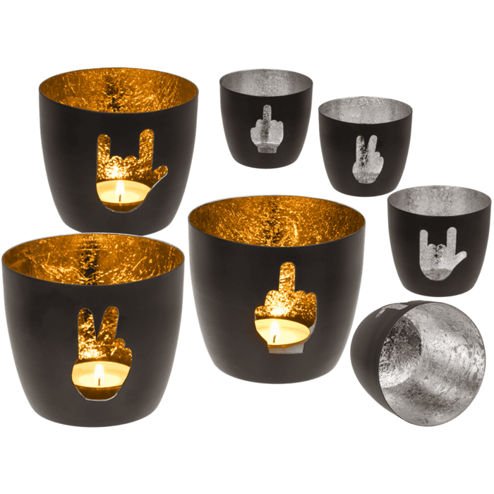 Metal tealight holder, Middle finger/Rock/