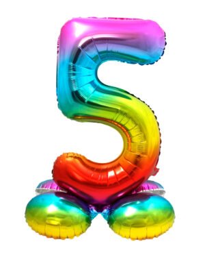 Foil Balloon with Base Number 5 Rainbow - 72 cm