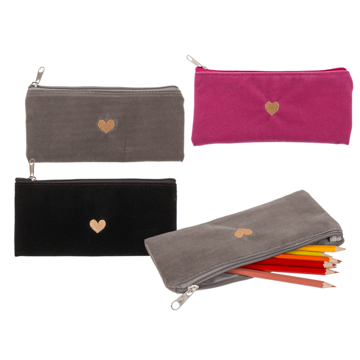Velvet case with heart embroidery,