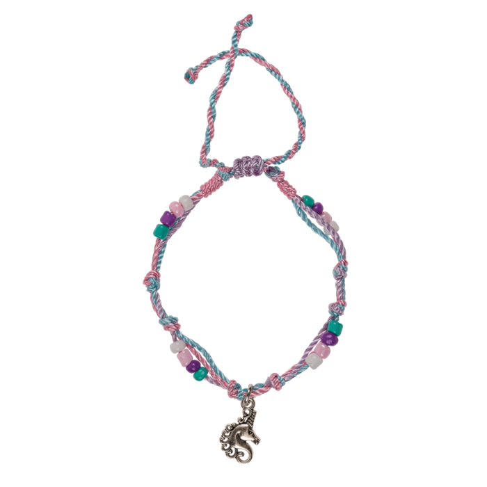 Textile bracelet with glass beads & metal pendant, - Image 2