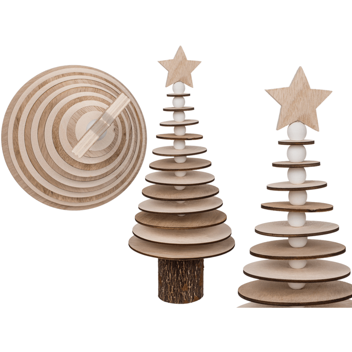 Christmas tree on wooden stand,