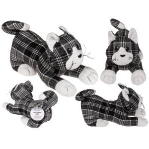 black/grey/white checkered door stopper, cat,