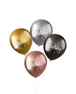 Balloons Shimmer 'Happy Birthday!' Electrum 33cm - 4 pieces