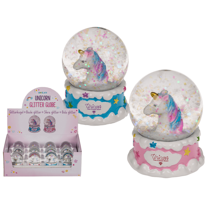 Polyresin glitter globe, Unicorn,