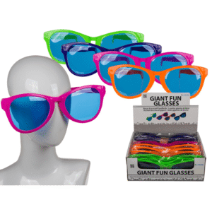Giant fun glasses with coloured lenses,