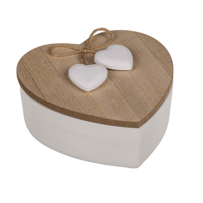White heart shaped wooden box with nature coloured - Image 2