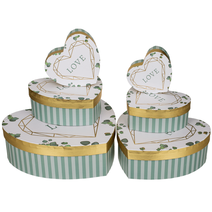 White/green colored present box in heart shape, - Image 2