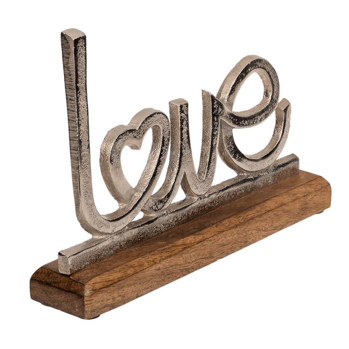 Metal lettering with wooden base, Love, - Image 3