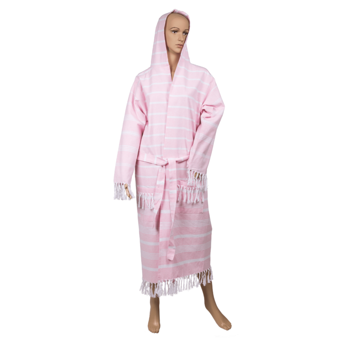 Rose/white colored fouta hamam bath robe, - Image 2