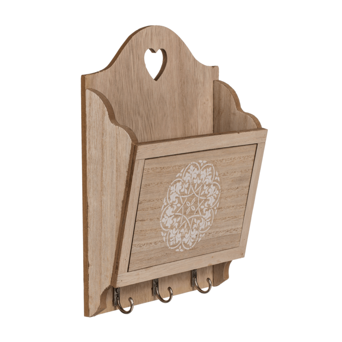Natural coloured wooden key box with 3 hooks &, - Image 3