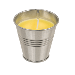 Citronella candle in zinc pot,
