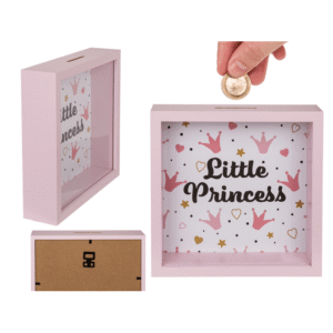 Wooden saving bank, Princess, with frame,