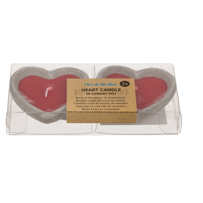 Red candle in cement pot, heart shaped, - Image 2