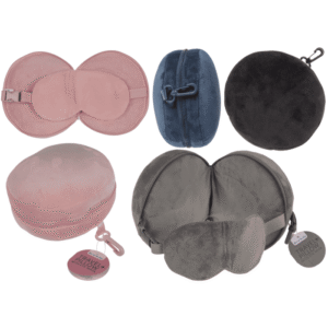 Plush travel pillow with eye mask