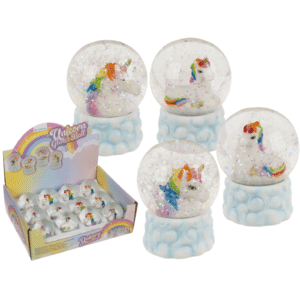Polyresin glitter globe, unicorn on cloud,