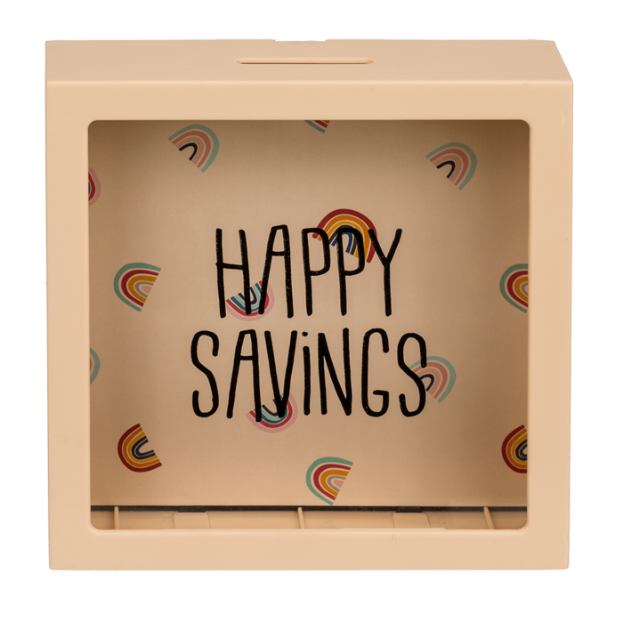 Cream coloured plastic saving box with rainbows, - Image 2