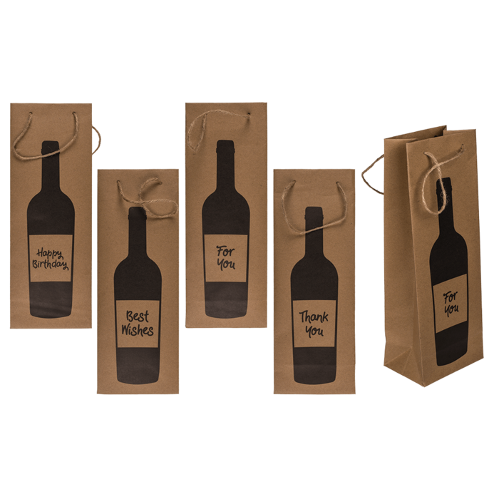 Wine bottle craft paper gift bag, with jute