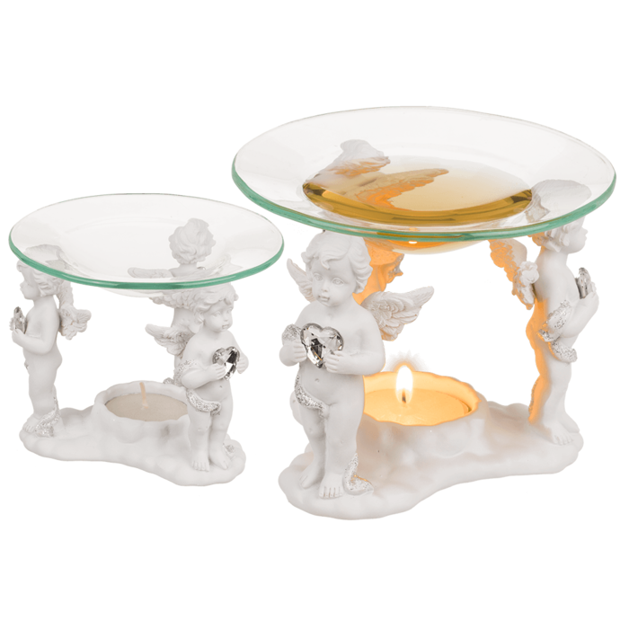 Polyresin oil burner with glass bowl,
