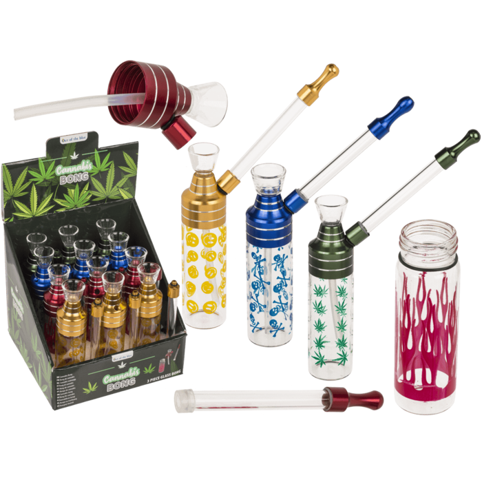 Bong,Classic,12 cm, with mouthpiece, glass/metal,