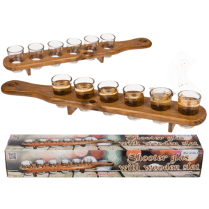 Shooter glass, set of 6pcs. with wooden slat,