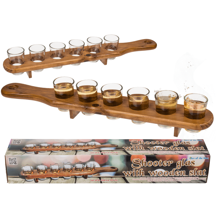 Shooter glass, set of 6pcs. with wooden slat,