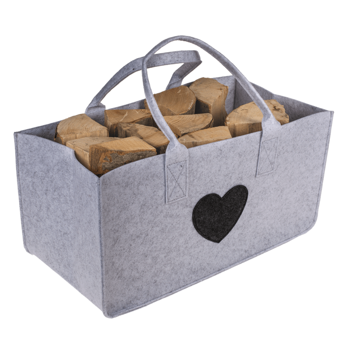 Grey felt bag for wood, with heart, - Image 4