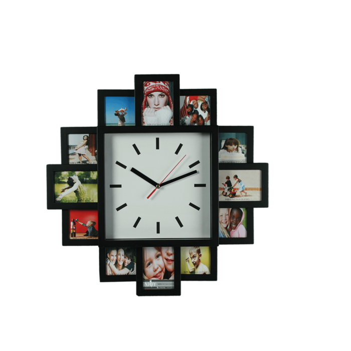 Wall clock with 12 photo frames,