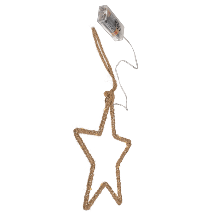 Metal star with jute decoration & LED, - Image 4