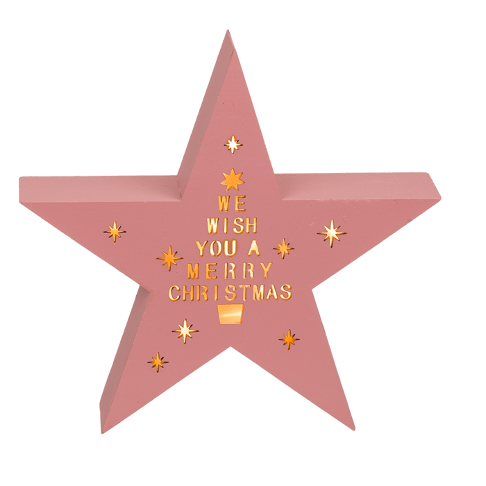 Rose colored wooden standing star with LED, - Image 2