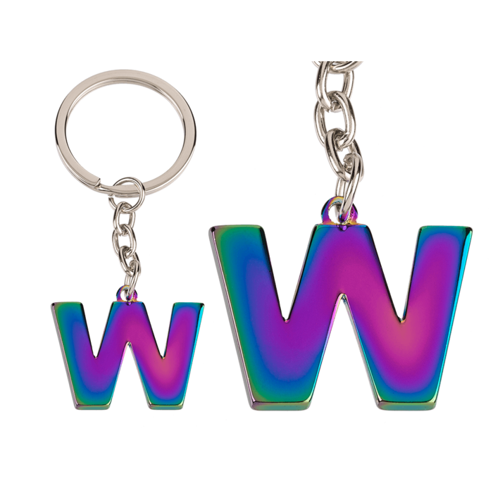 Metal Keychain, Rainbow Letter - Letter W