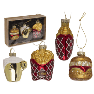 Glass tree decorations, fast food, set of 3,Burger